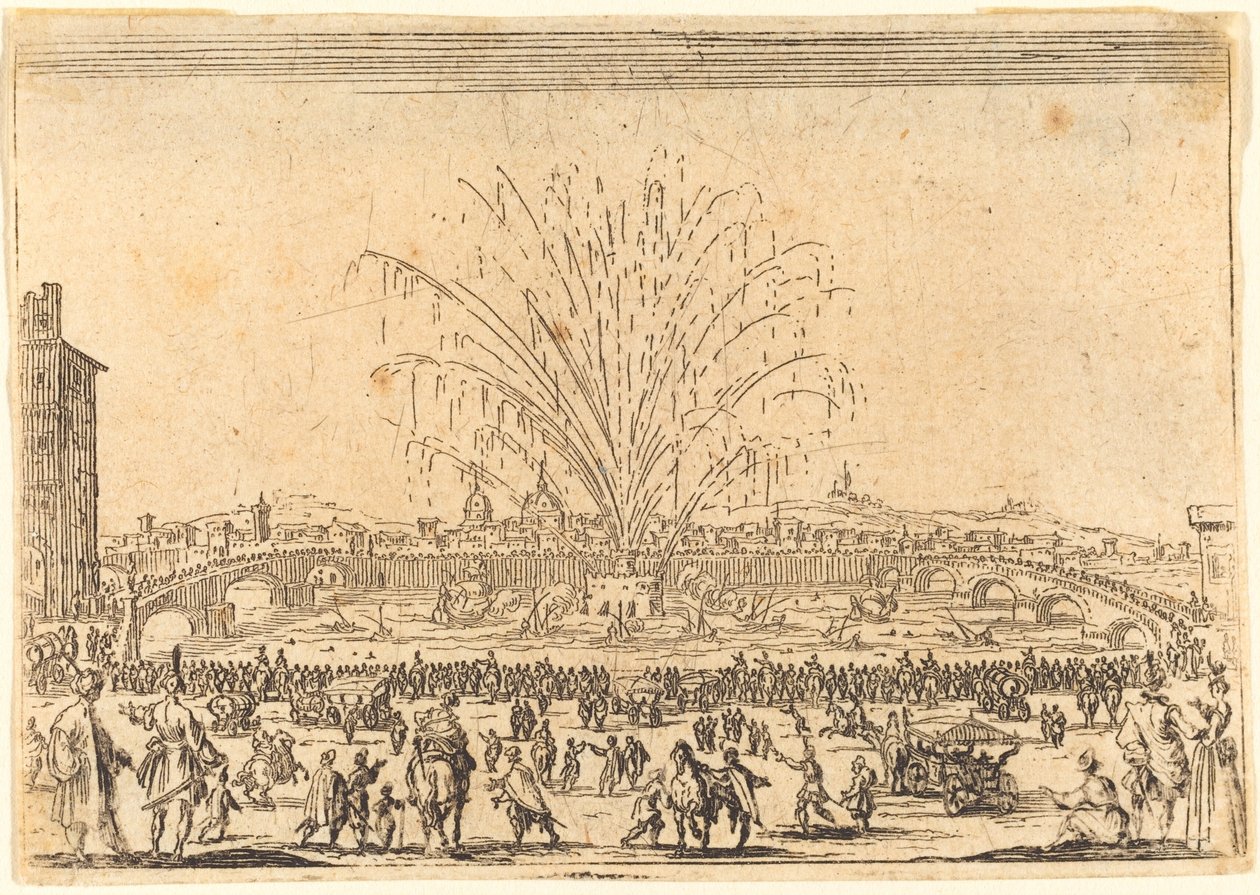Fogos de artifício no Arno, Florença, c. 1622. de Jacques Callot