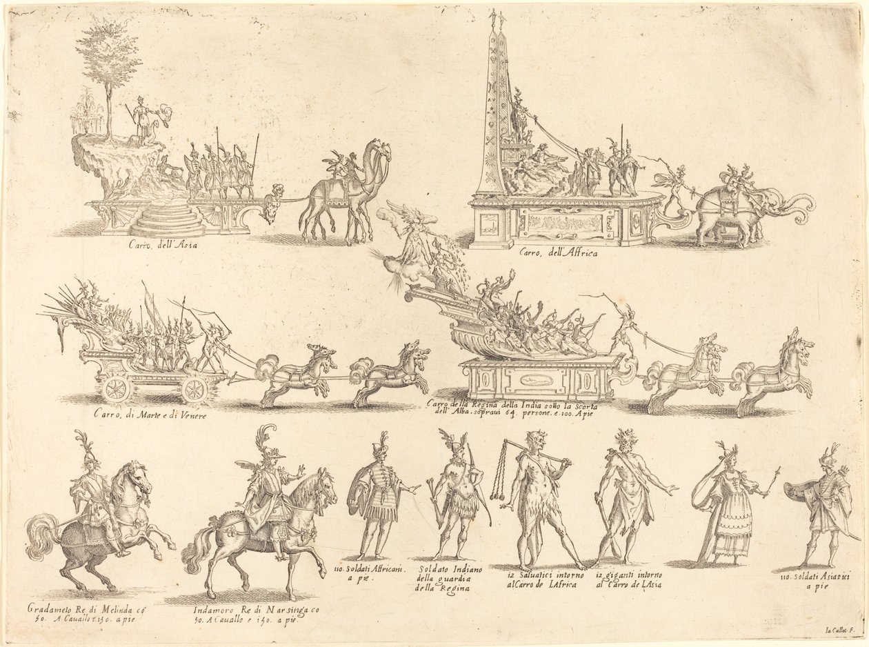 Carros alegóricos e participantes de Jacques Callot