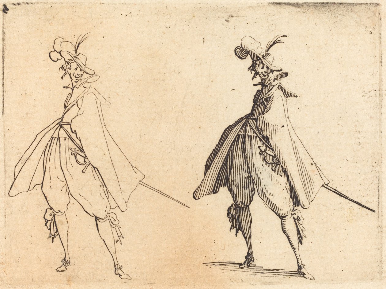 Cavalheiro no manto grande, vista frontal de Jacques Callot