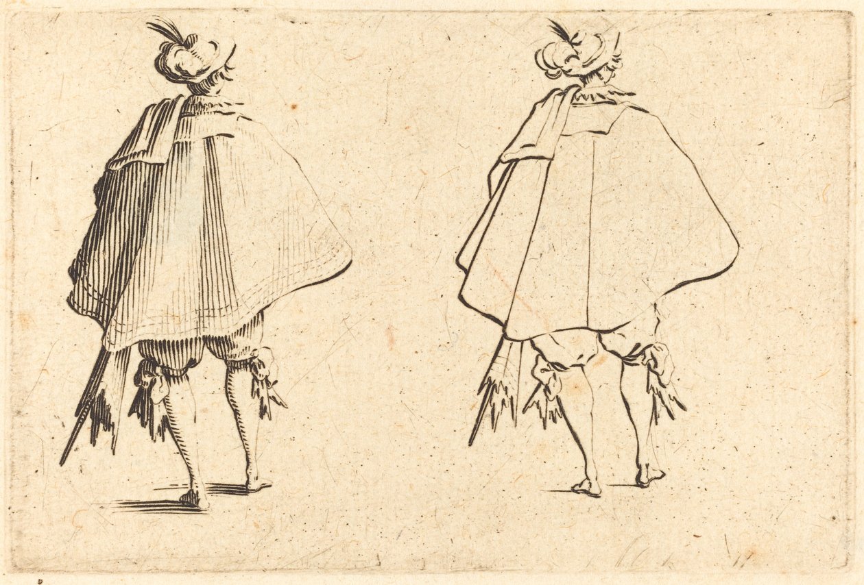 Cavalheiro em manto grande, visto de trás de Jacques Callot