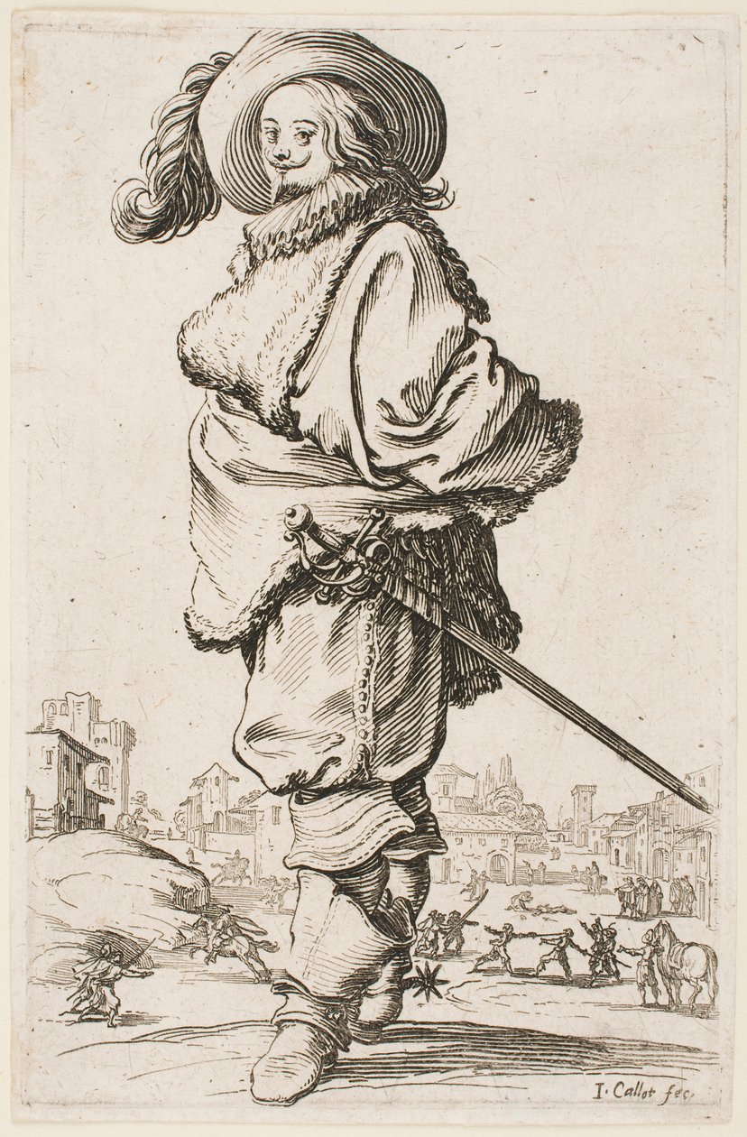 Cavalheiro com um Manto de Pele Aparada, da série "A Nobreza de Lorena" de Jacques Callot