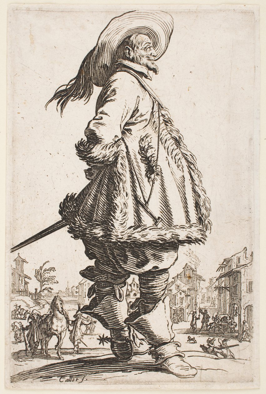 Cavalheiro com um casaco de peles, da série "A Nobreza de Lorena". de Jacques Callot