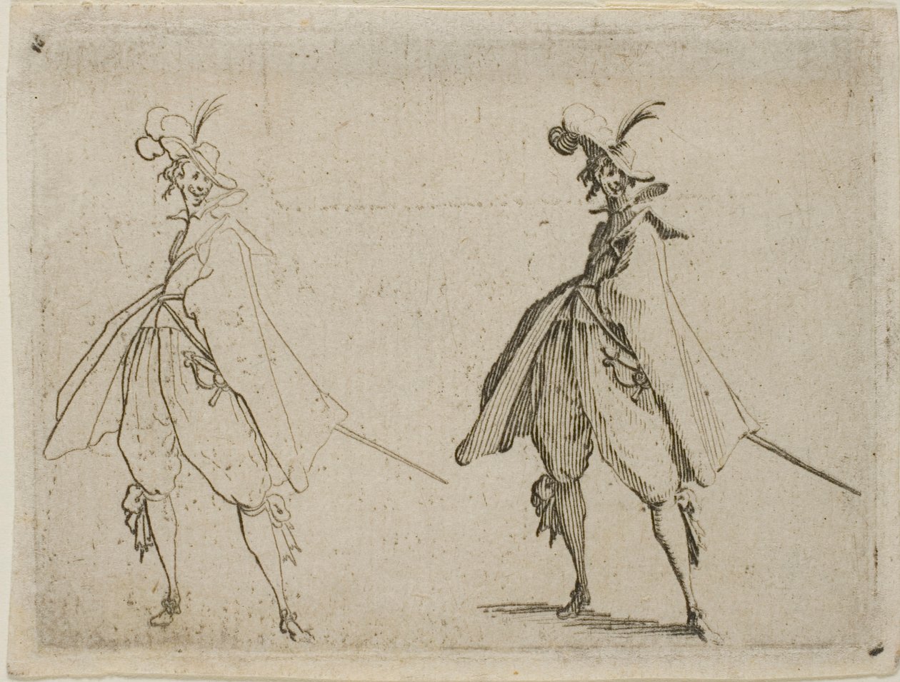 Cavalheiro com uma capa grande, visto de frente, de Os Caprichos de Jacques Callot