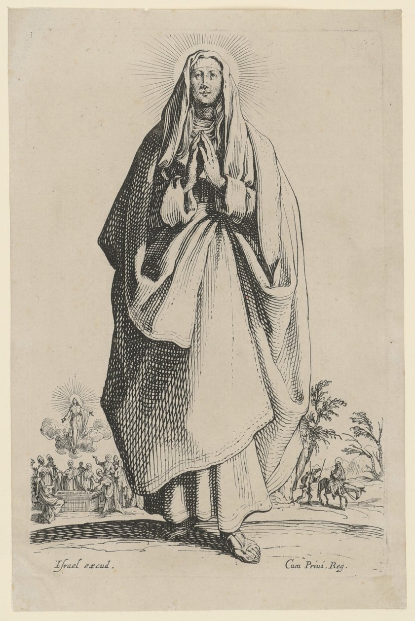 Virgem Maria, folha 3 da série «Jesus, os doze apóstolos e Maria» de Jacques Callot