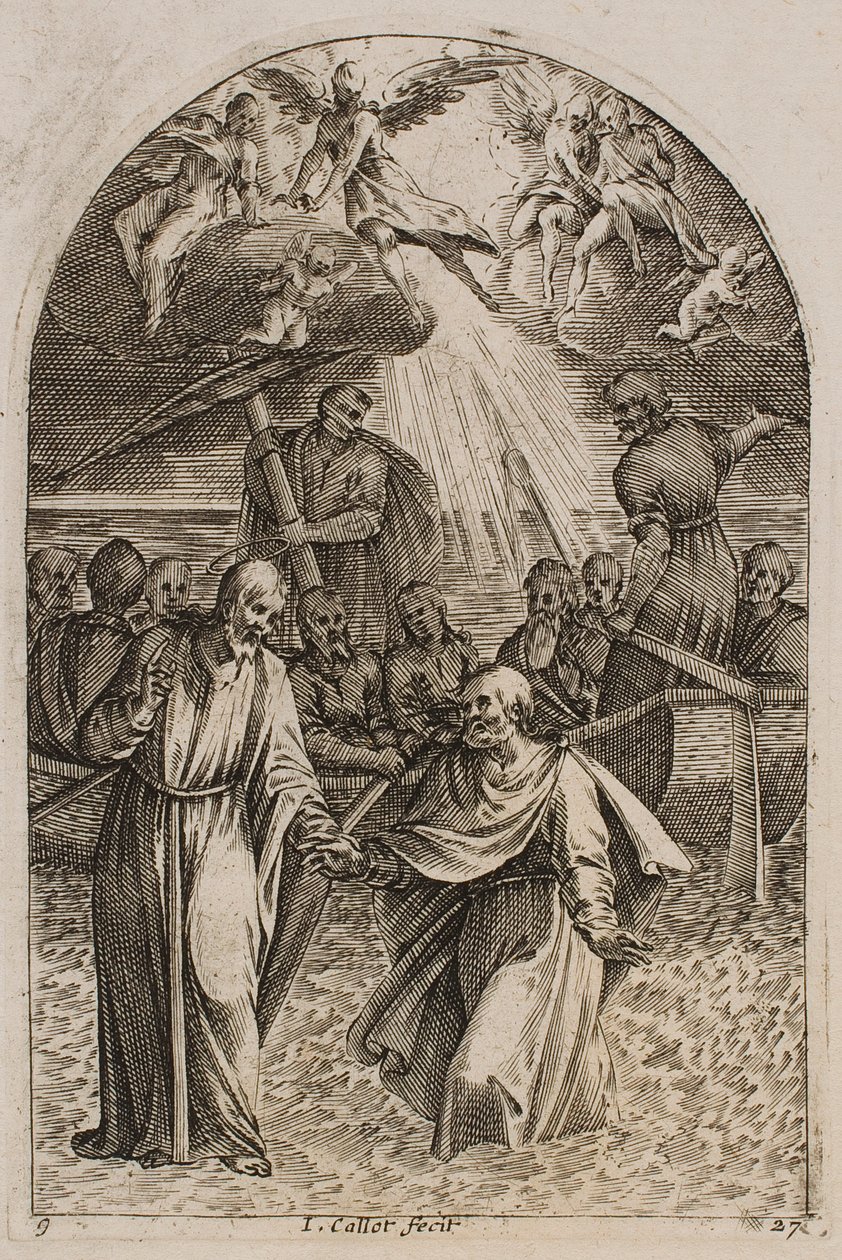 Jesus e São Pedro caminhando sobre a água, da série «Imagens de Roma» de Jacques Callot