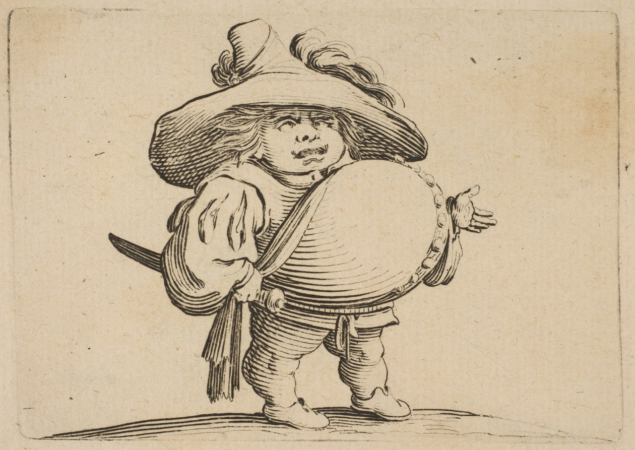 LHomme au Gros Barriga adornada com uma fileira de botões Homem com uma grande barriga decorada ..., 1616-22. de Jacques Callot
