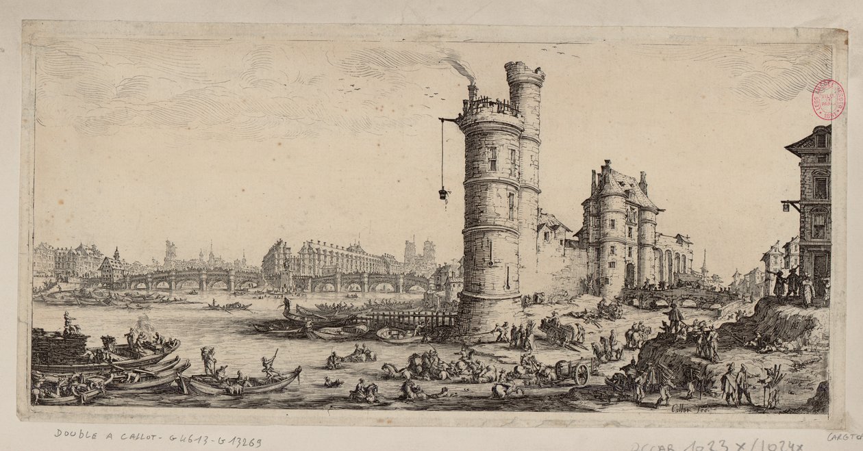 A torre de Nesle e vista da Pont-Neuf de Jacques Callot