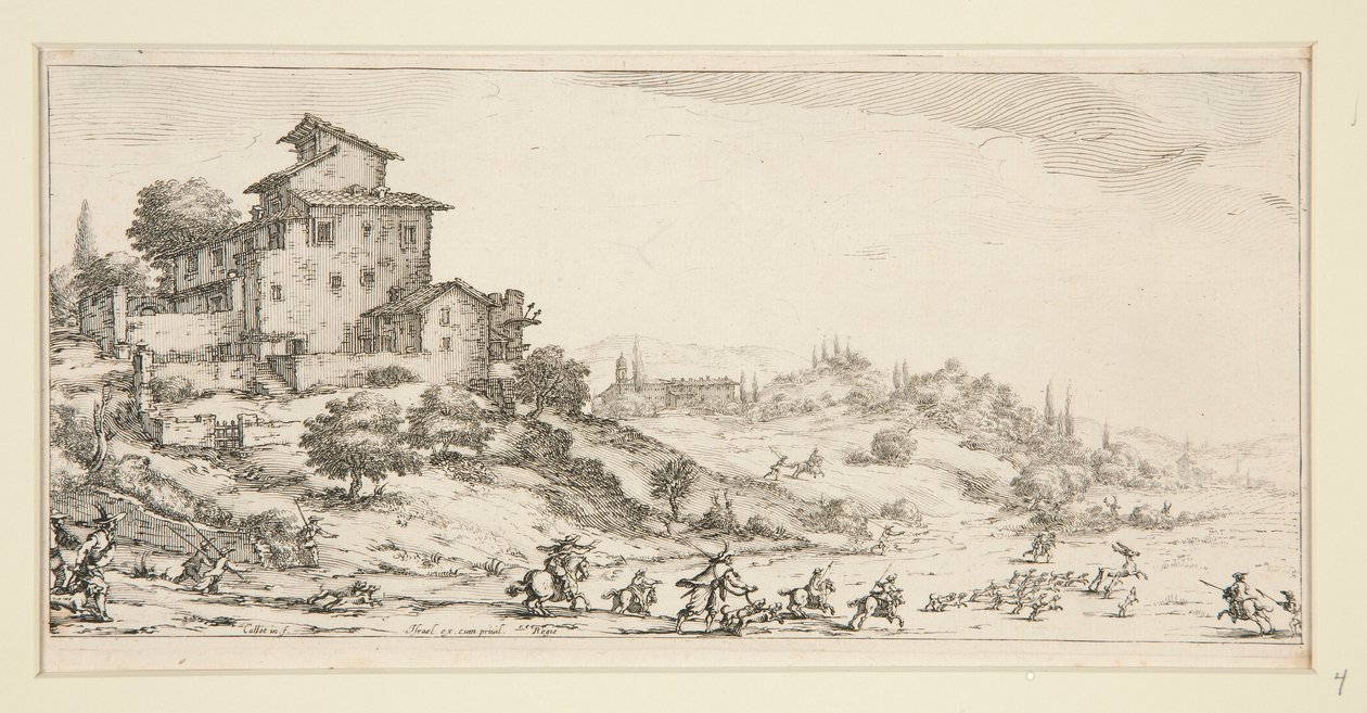 La chasse au cerf (Caça ao Cervo perto da Mansão), de Paisagens para Giovanni de Medici de Jacques Callot