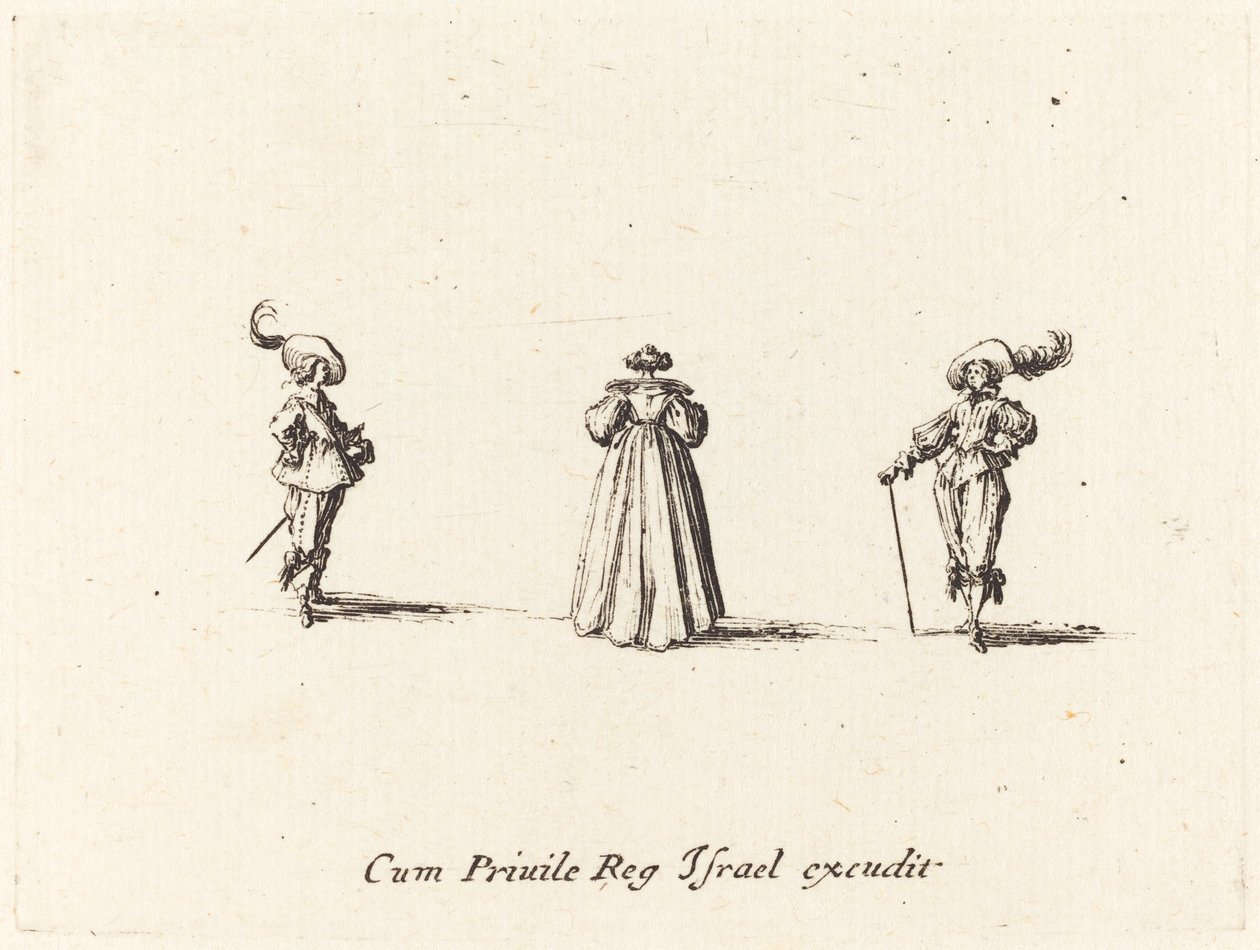 Senhora vista por trás, e dois cavalheiros de Jacques Callot