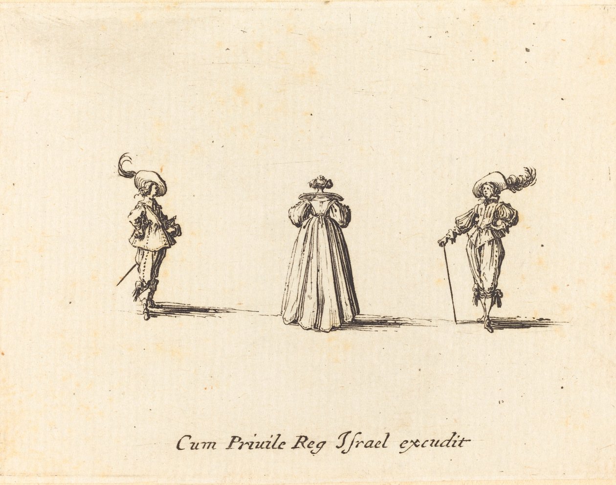 Senhora vista de trás, e dois cavalheiros de Jacques Callot