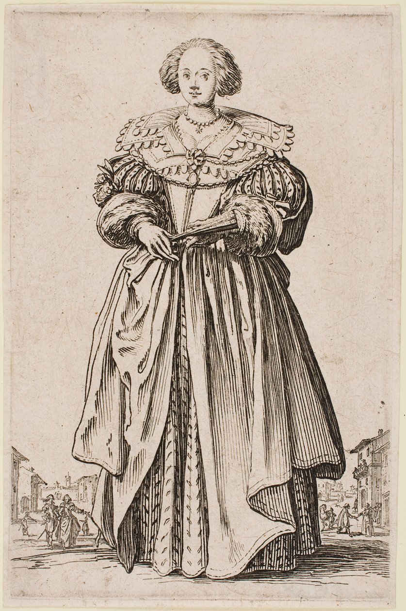 Senhora com um ventilador, da série "A Nobreza de Lorena". de Jacques Callot