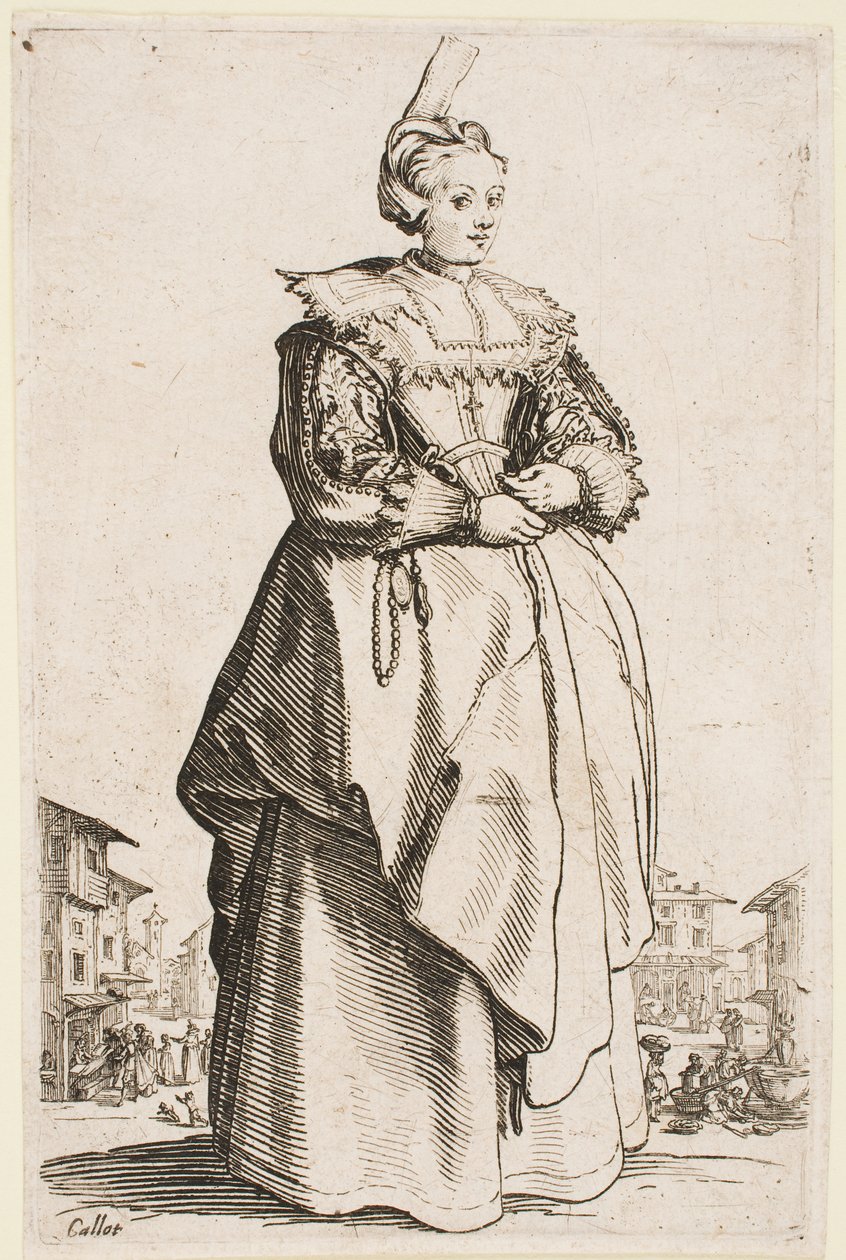 Senhora com um Boné Levantado, da série "A Nobreza de Lorena". de Jacques Callot