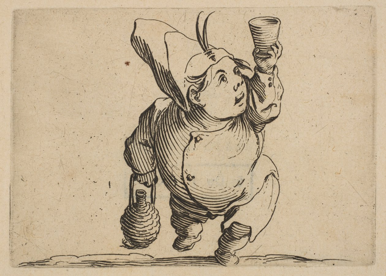 Le Beveur vu de Face O bebedor visto de frente, de Varie Figure Gobbi, suit ..., 1616-22. de Jacques Callot