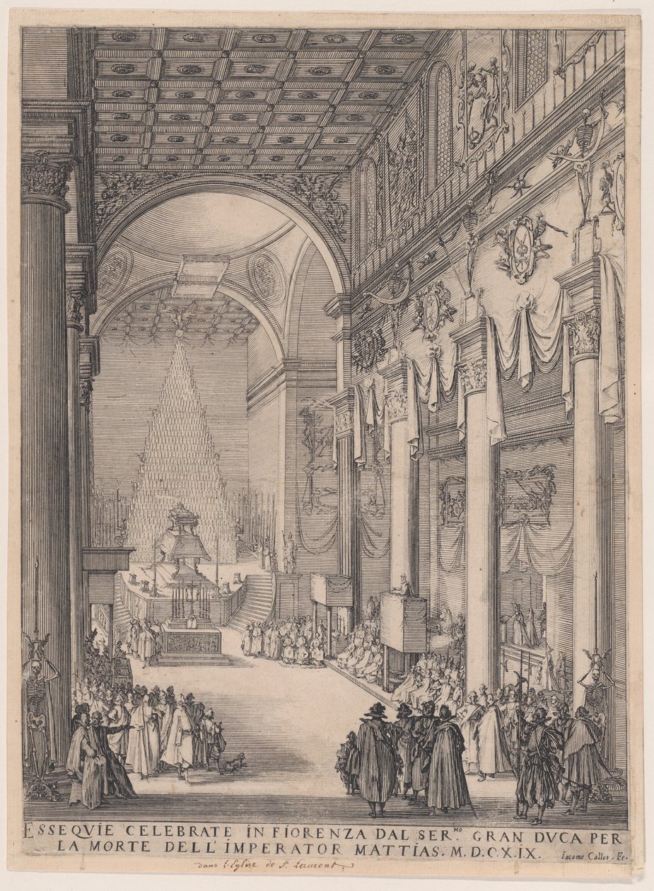O catafalco do imperador Matias, também chamado O pequeno pregador, A capela funerária de Florença e Réquiem do imperador Matias de Jacques Callot