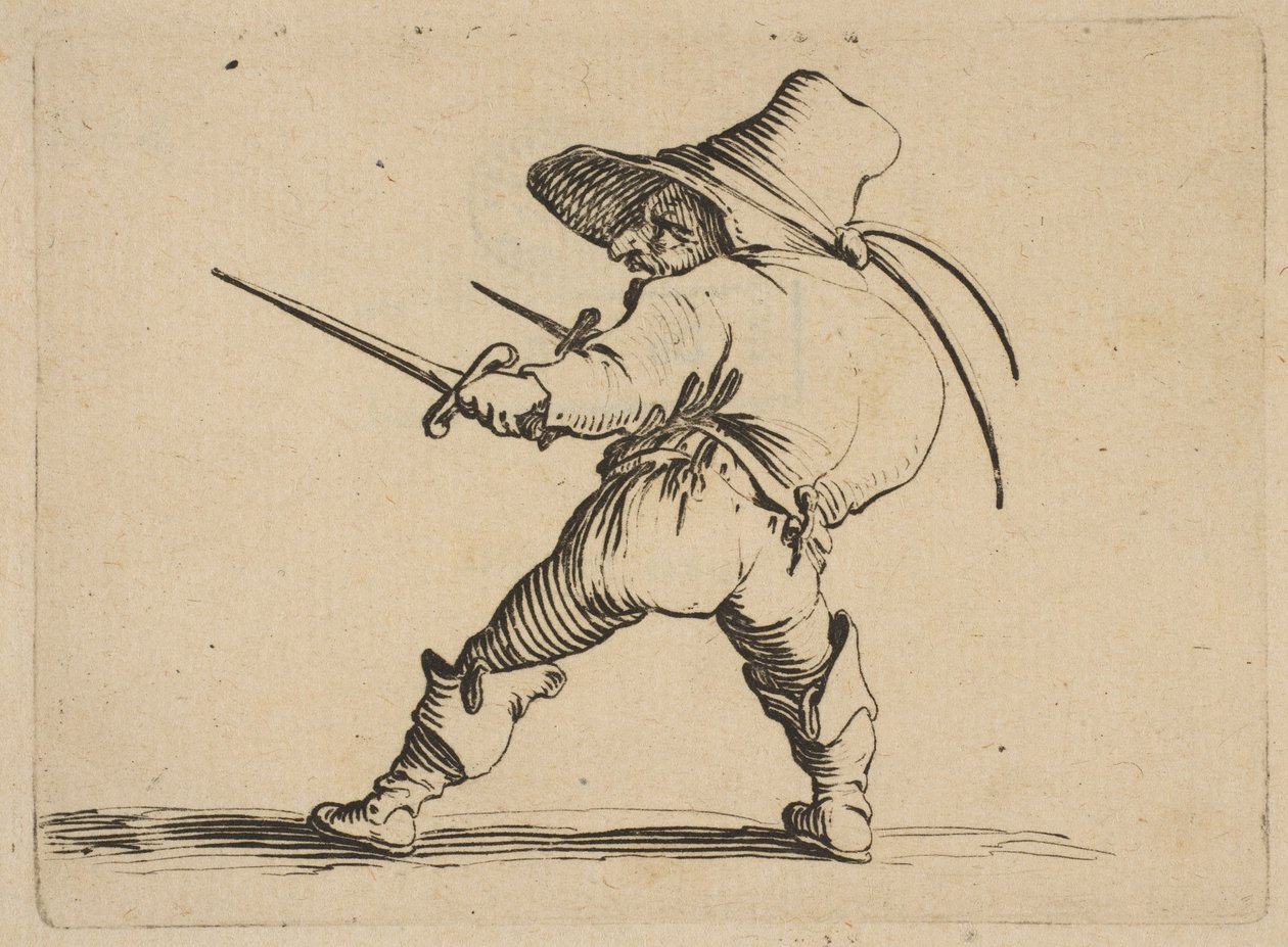 Le Dueliste a Lépée et au Poignard O Duelista com uma Espada e Daggar, de Varie ..., 1616-22. de Jacques Callot