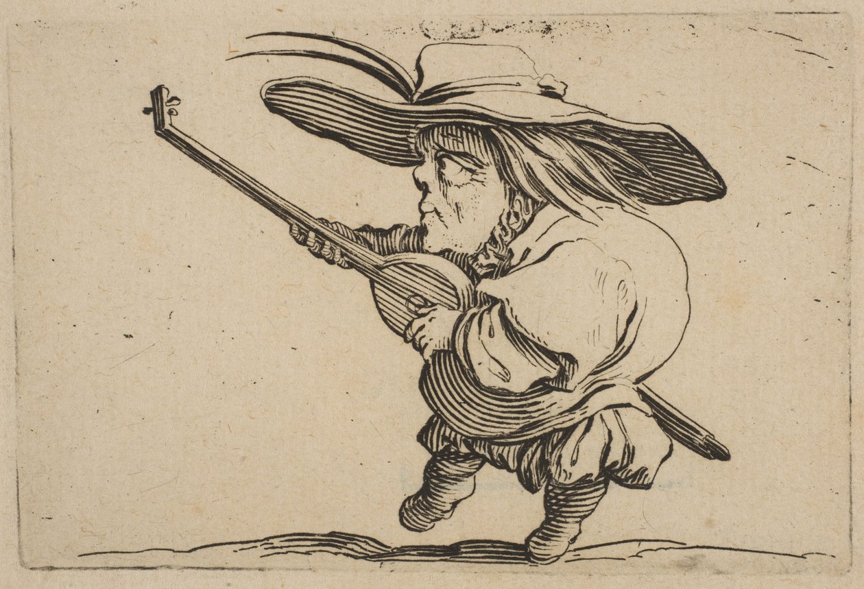 Le Joeuer de Luth O alaúde, de Varie Figure Gobbi, suíte também chamada Les B ..., 1616-22. de Jacques Callot