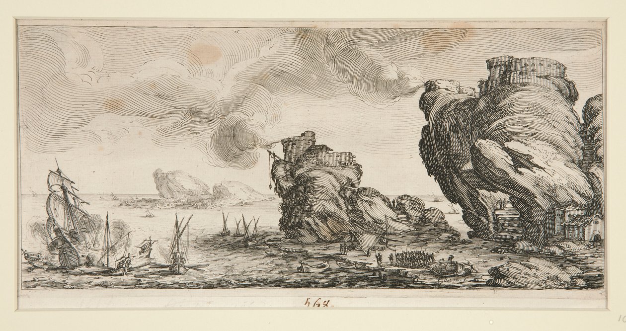Le combat naval (batalha naval), de Landscapes para Giovanni de Medici de Jacques Callot