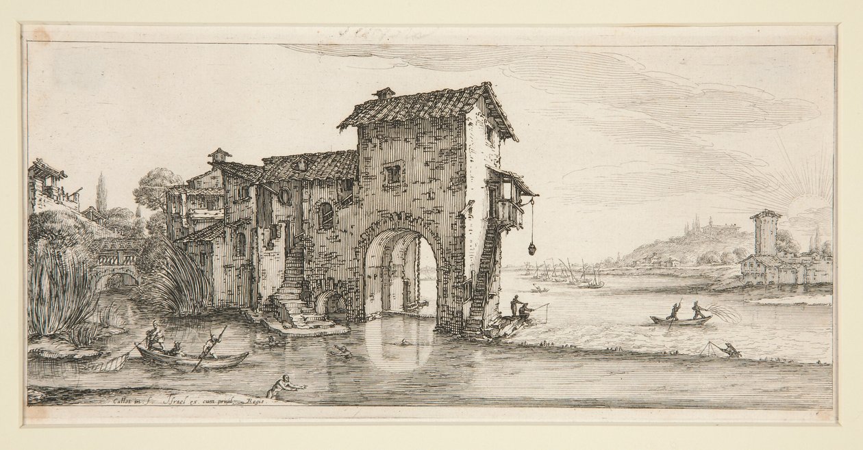 O moinho de água, de Paisagens para Giovanni de Medici de Jacques Callot