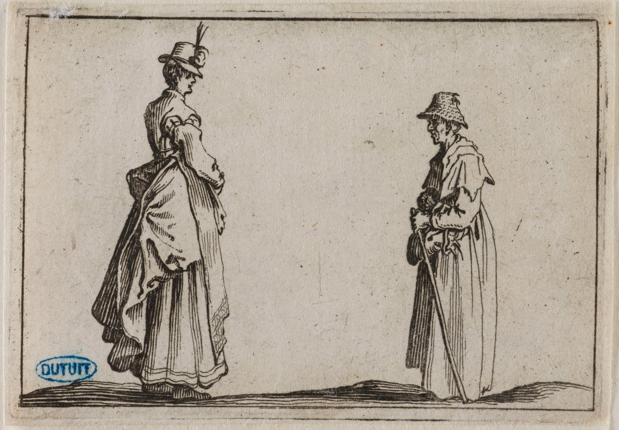 Os caprichos, duas mulheres de perfil. Décimo nono número da série de 50 gravuras executadas em Florença (Lieure 232, Meaume 804) de Jacques Callot