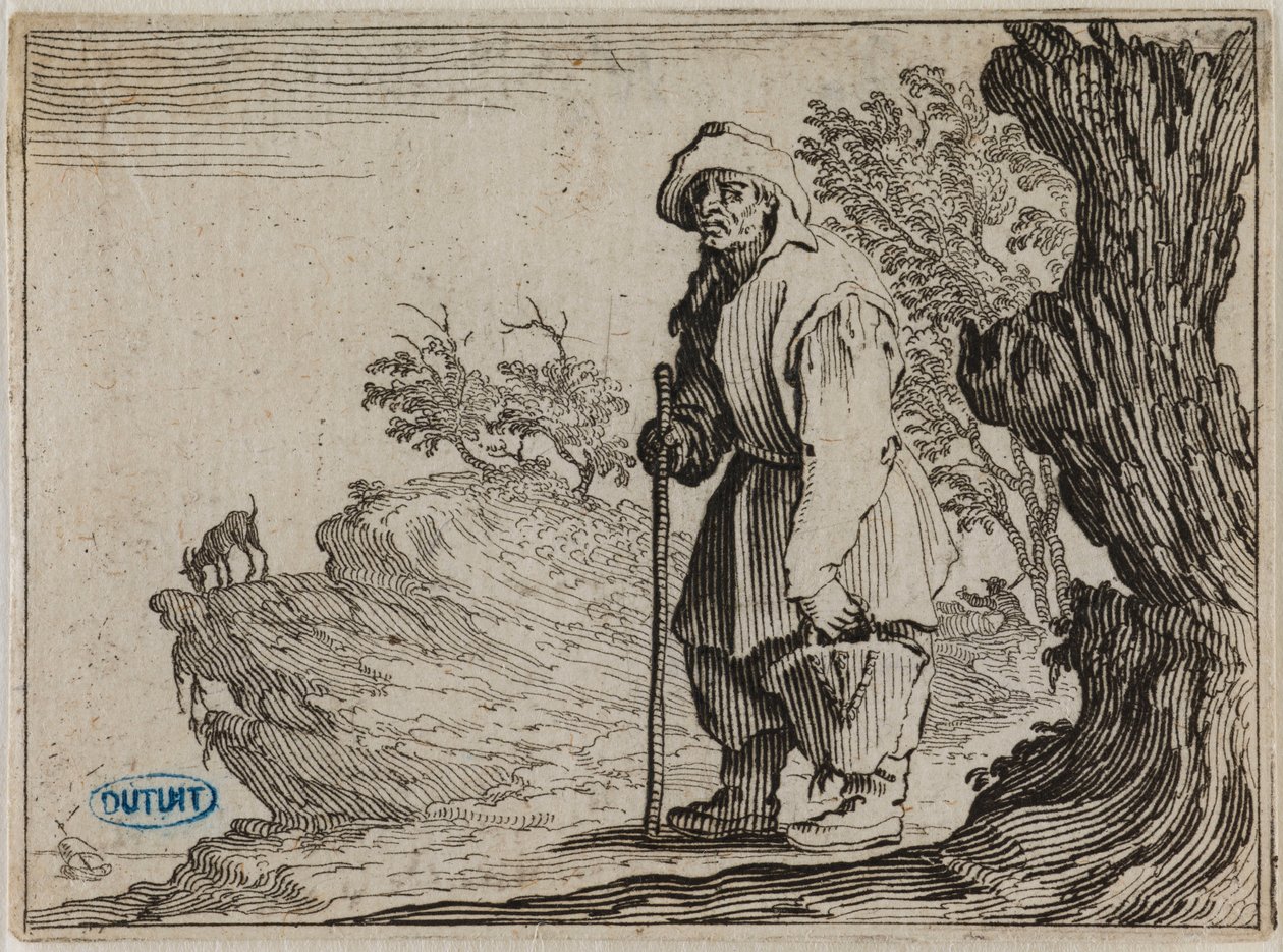 Os Caprichos, O camponês levando o seu saco. Trigésima primeira estampa da série de 50 peças gravada em Nancy (Lieure 458, Meaume 827) de Jacques Callot