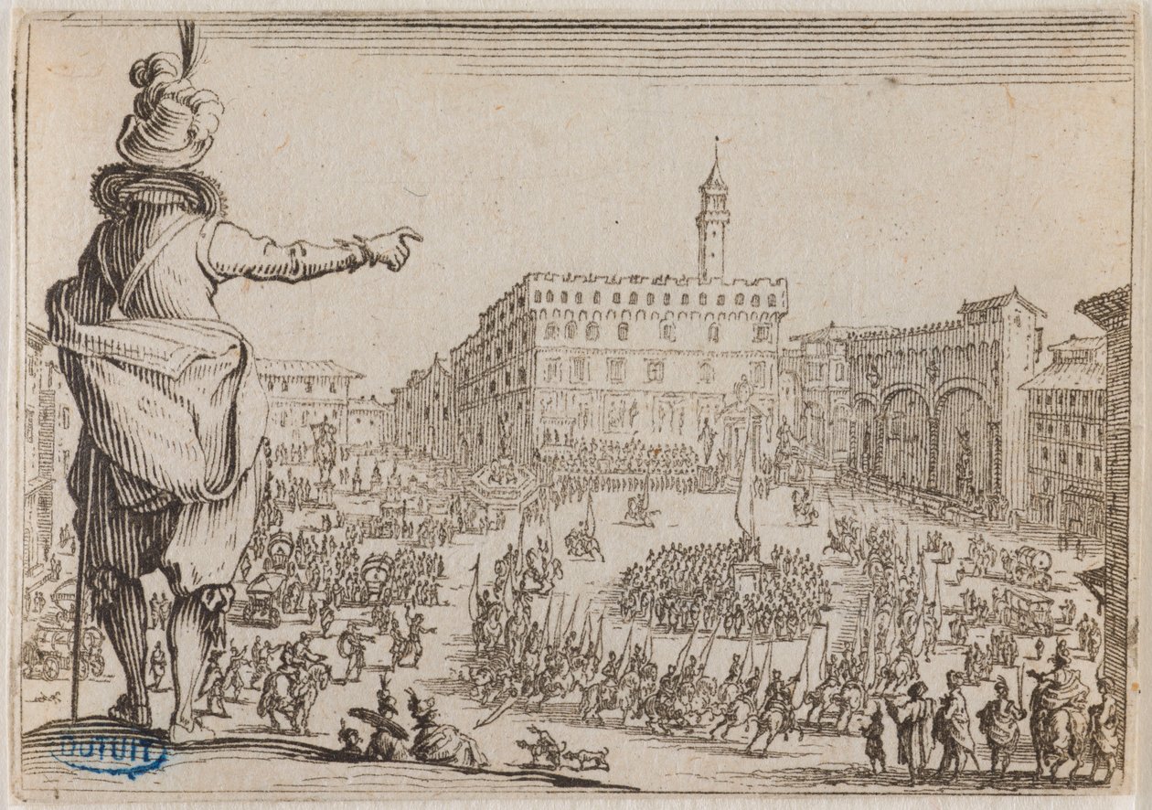 Os caprichos, Uma festa na Piazza della Signoria em Florença. Quadragésimo sexto número da série de 50 gravuras feitas em Nancy (Lieure 473, Meaume 859) de Jacques Callot