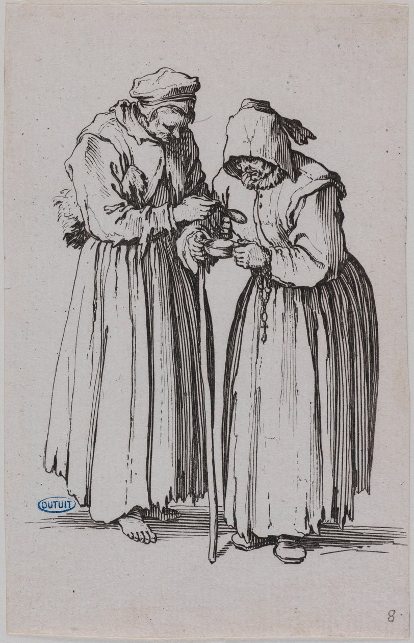 Os mendigos, as duas mendigas. Oitavo número de uma série de 25 peças (Lieure 486, Meaume 692) de Jacques Callot