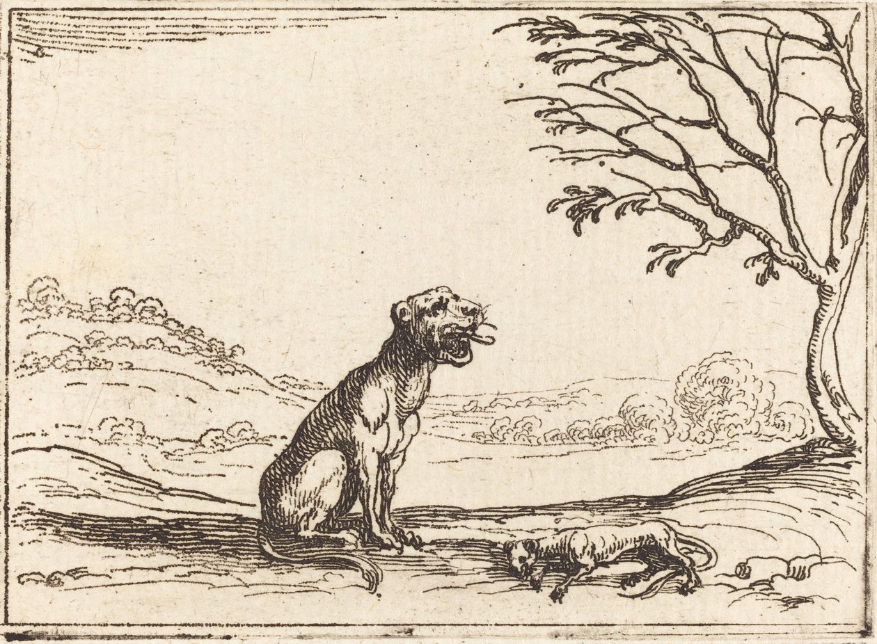 Leoa de luto por seu filhote. de Jacques Callot