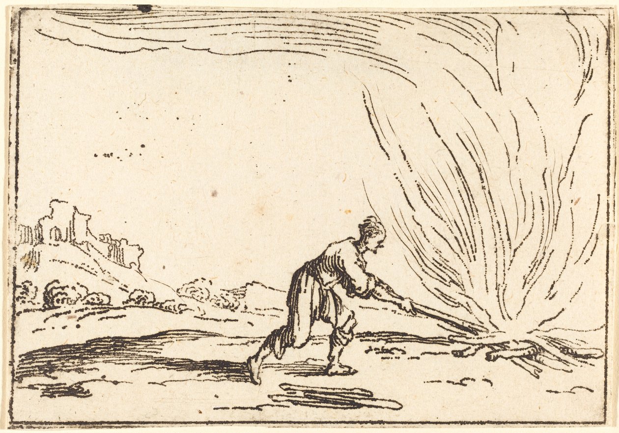 Homem assistindo a um incêndio de Jacques Callot