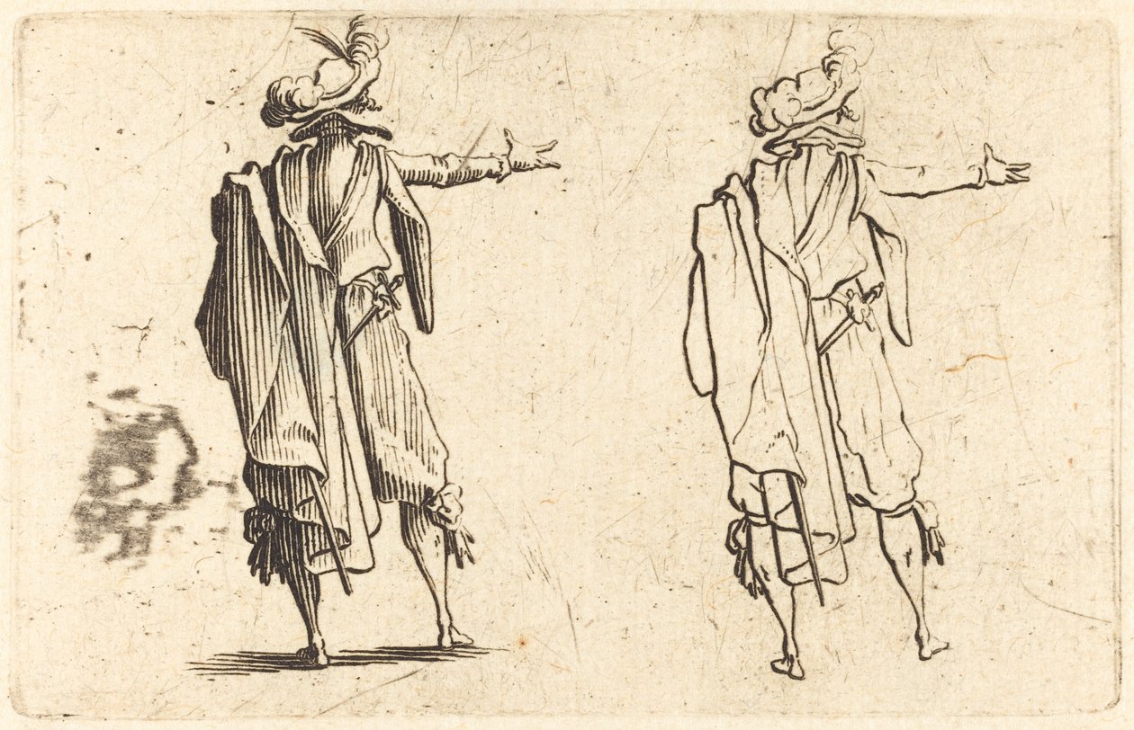 Homem visto de trás com o braço direito estendido de Jacques Callot