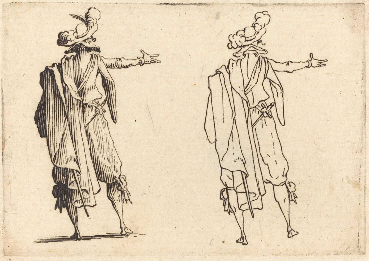 Homem visto de trás com o braço direito estendido de Jacques Callot