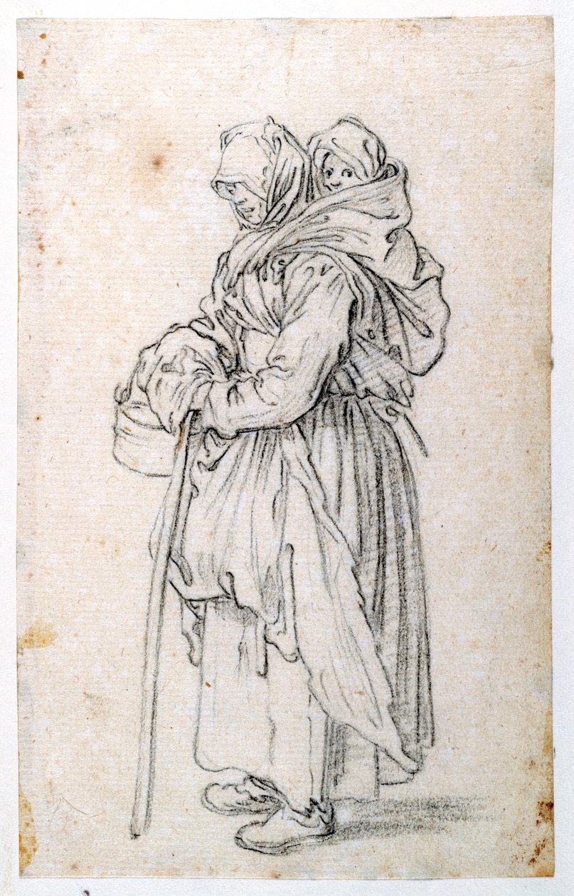 Mãe e Filho (giz preto sobre papel) de Jacques Callot