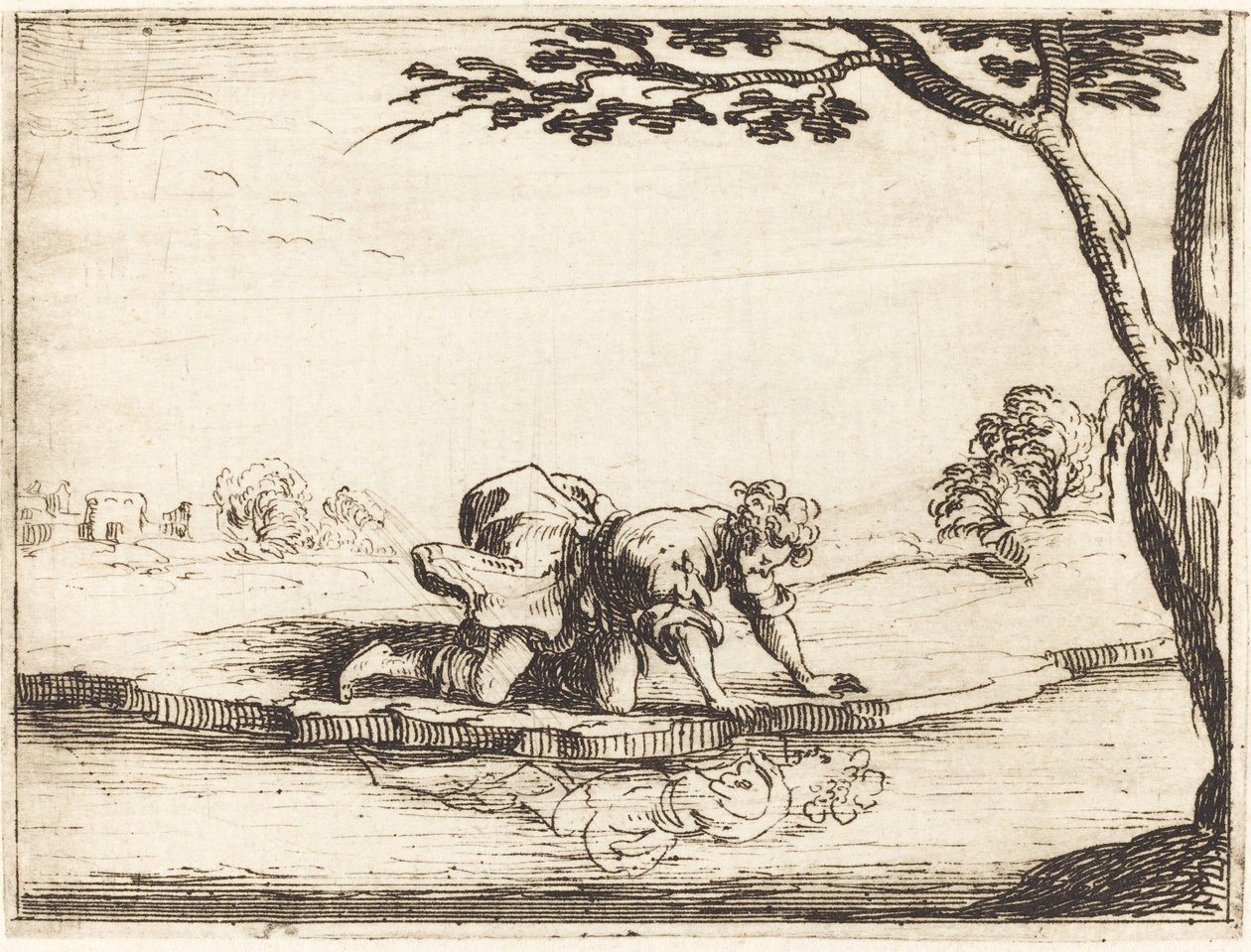 Narciso olhando na água de Jacques Callot