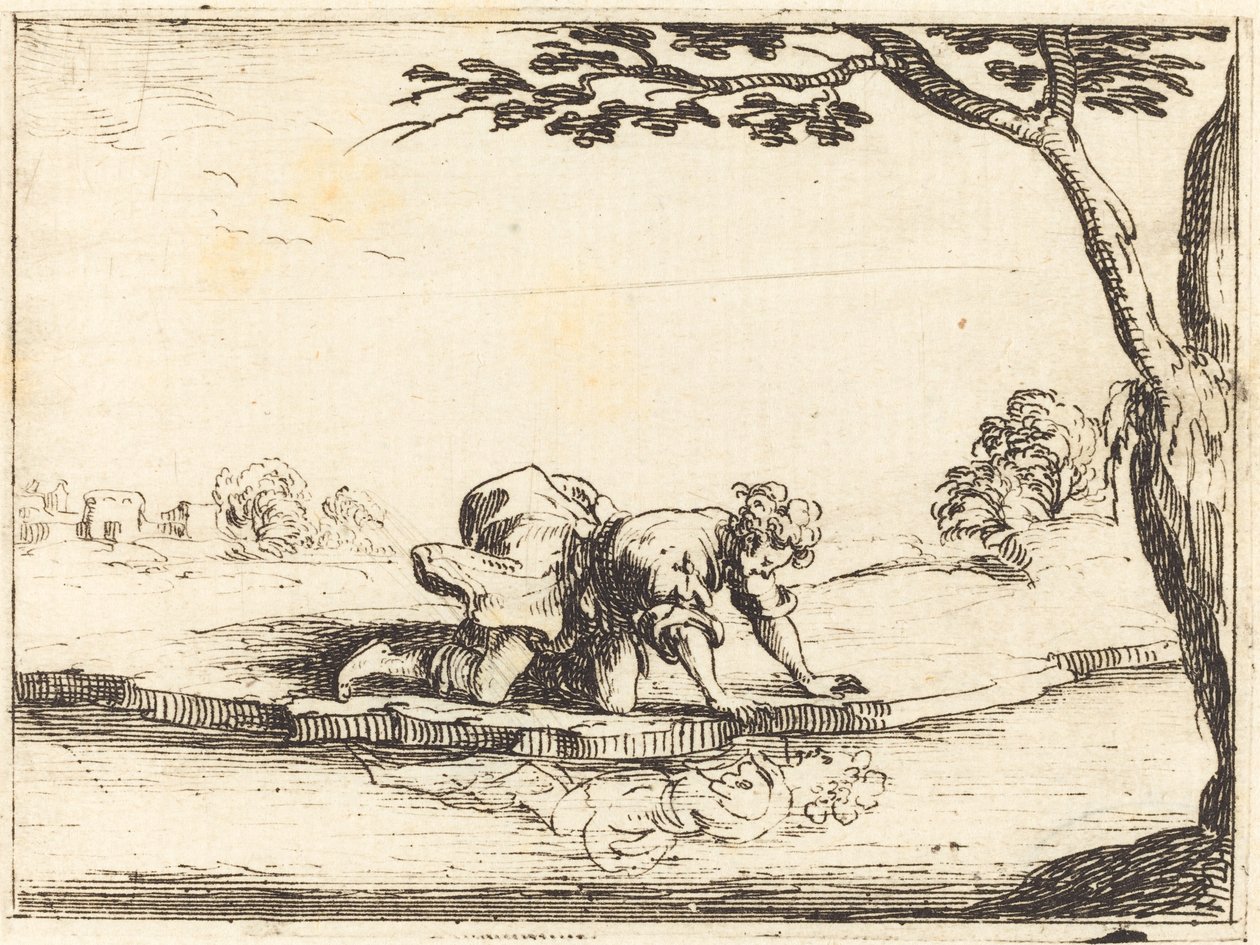 Narciso olhando na água, 1628. de Jacques Callot