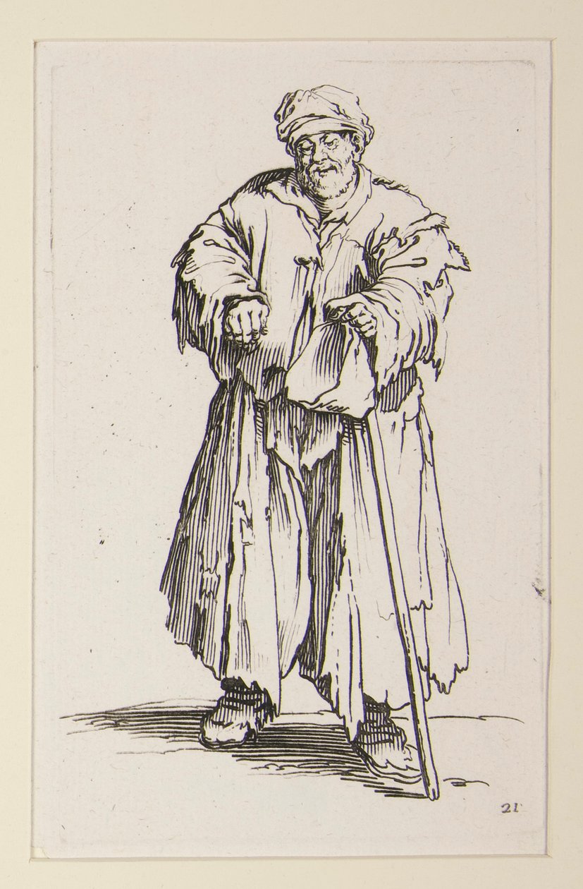 Homem obeso de olhos baixos, dos mendigos (Le mendiant obese aux yeux baisses) de Jacques Callot