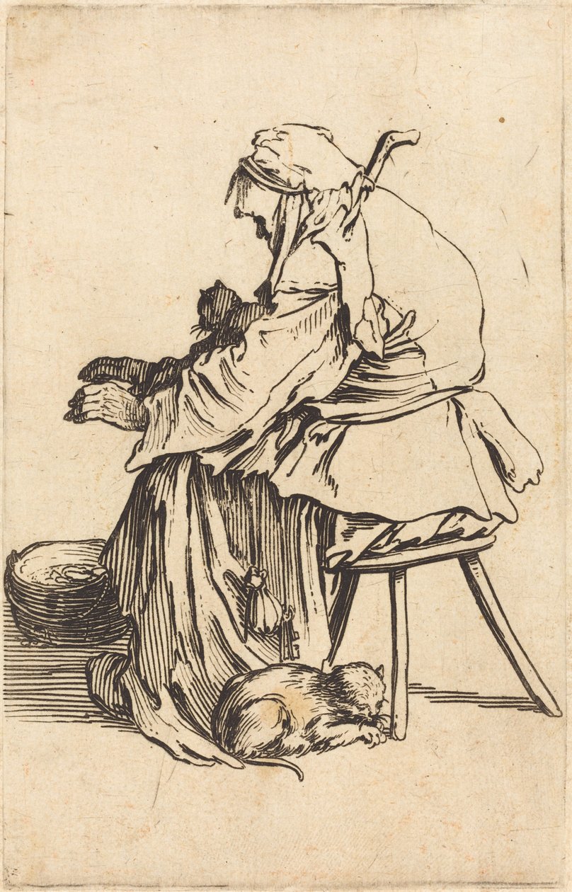 Velha com gatos de Jacques Callot