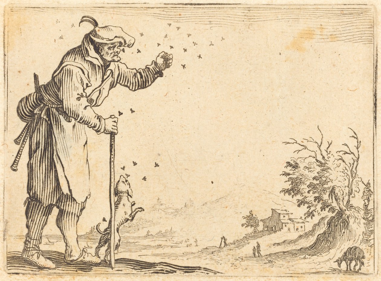 Camponês atacado por abelhas de Jacques Callot