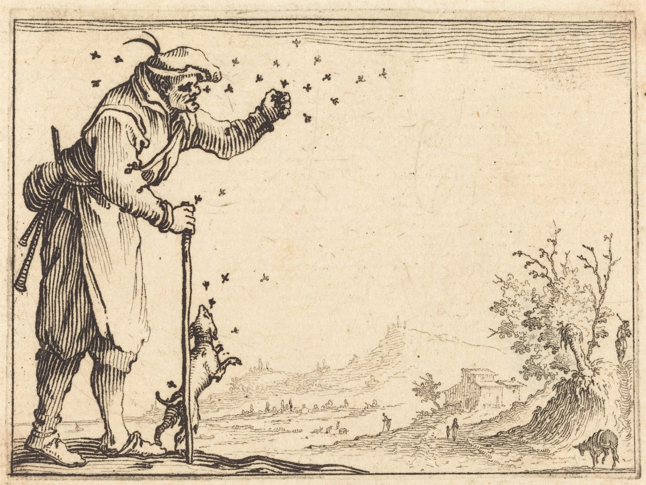 Camponês atacado por abelhas de Jacques Callot