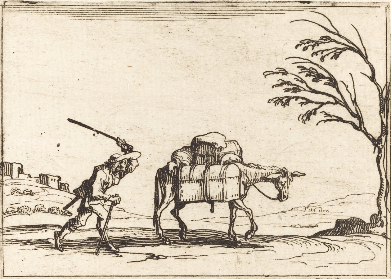 Camponês chicoteando seu burro de Jacques Callot