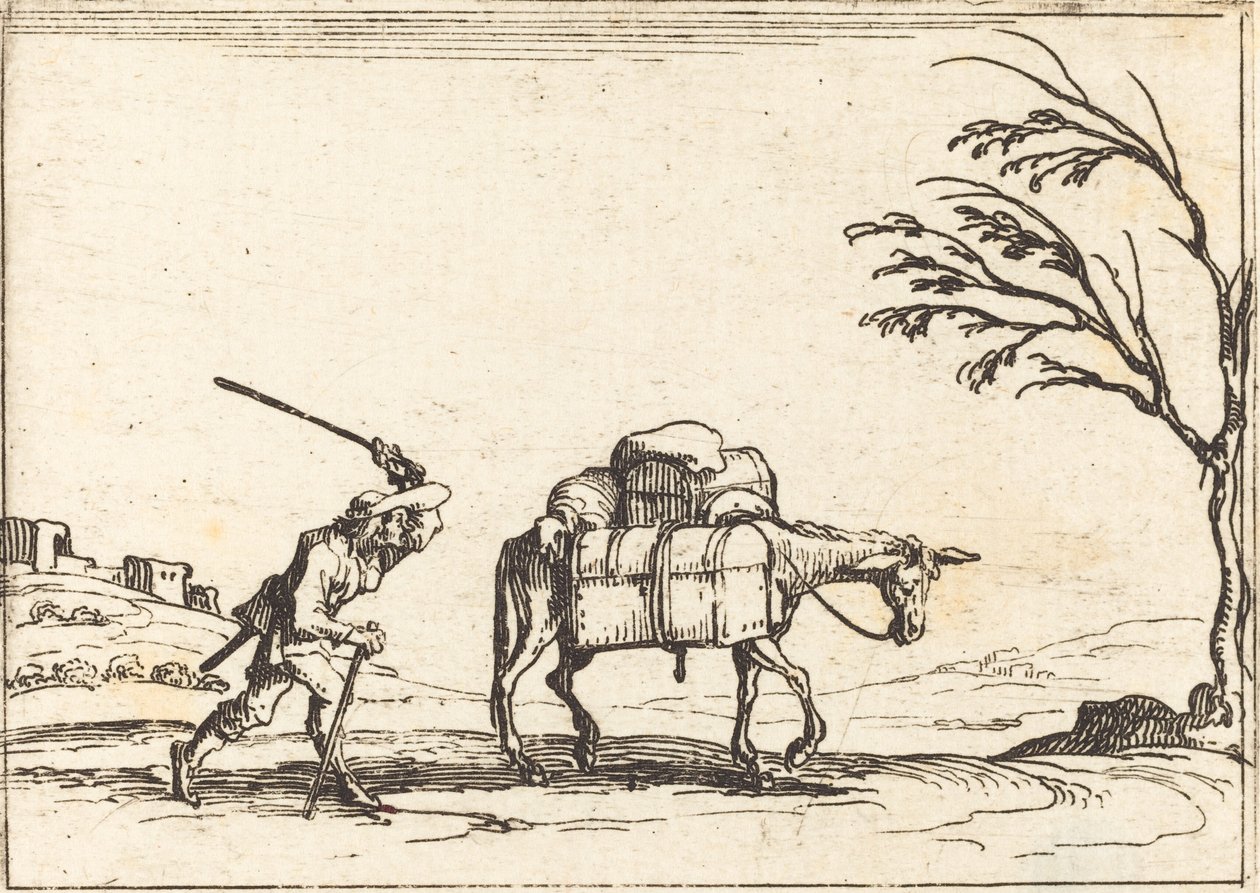 Camponês chicoteando seu burro de Jacques Callot