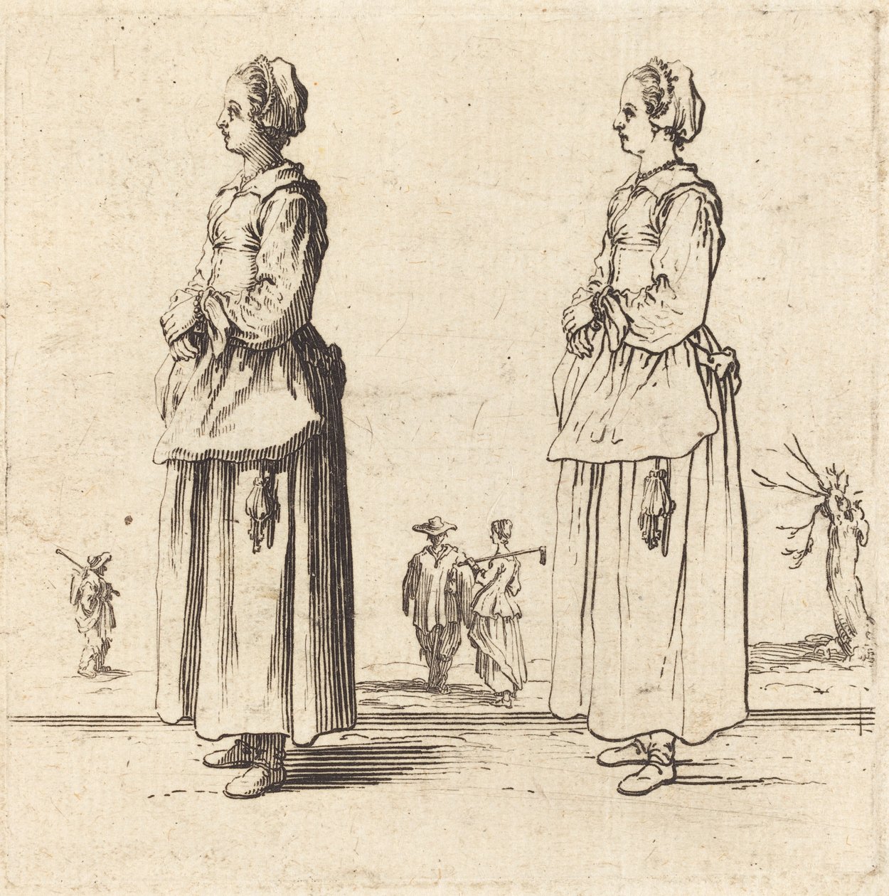 Mulher camponesa, de perfil, de frente para a esquerda de Jacques Callot