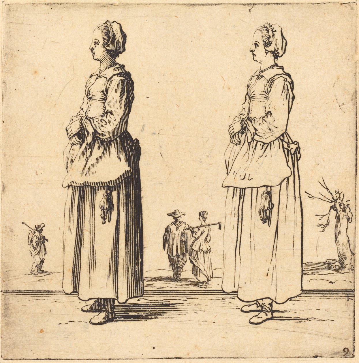 Mulher camponesa, de perfil, de frente para a esquerda de Jacques Callot