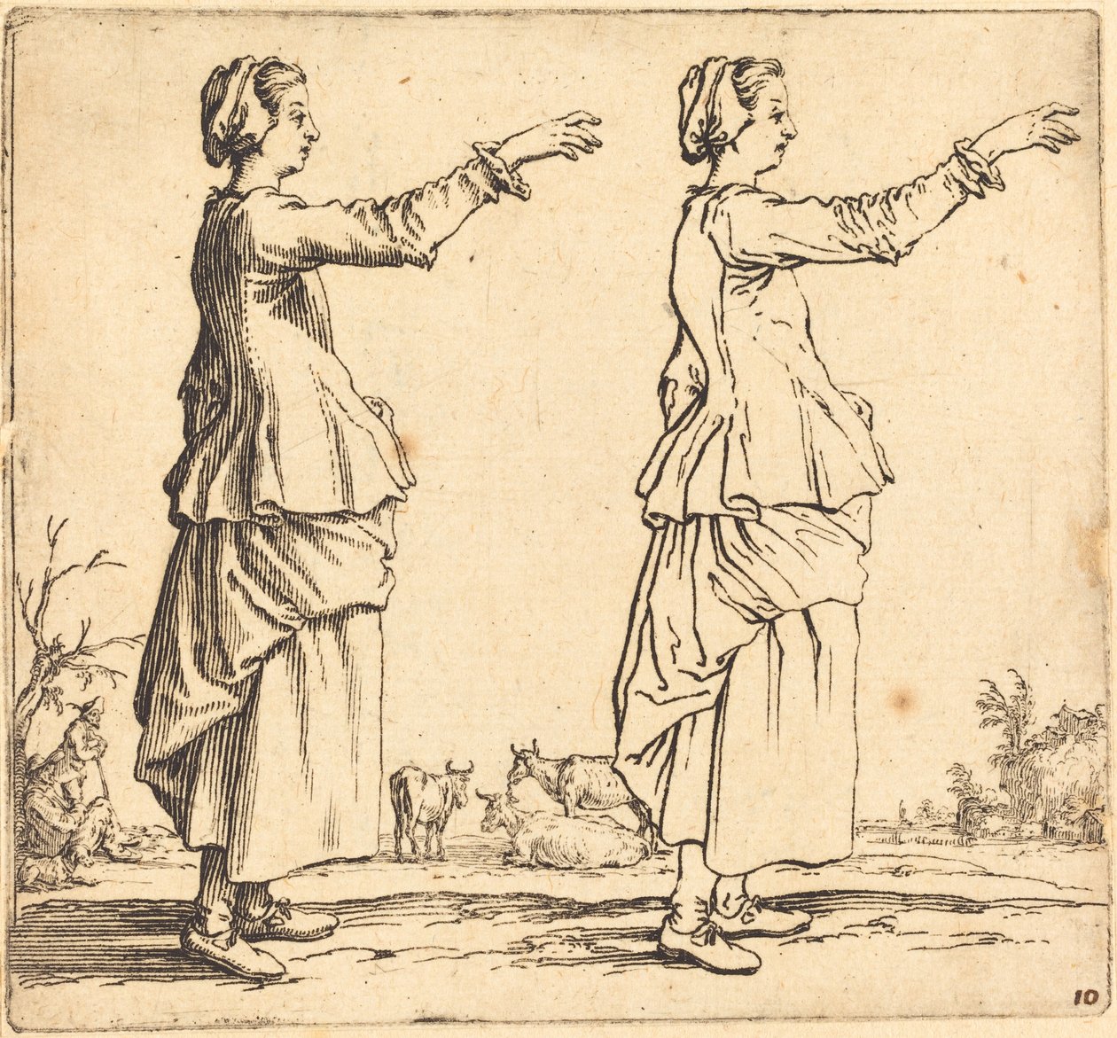 Mulher Camponesa, de Perfil, Virado à Direita, com o Braço Estendido de Jacques Callot