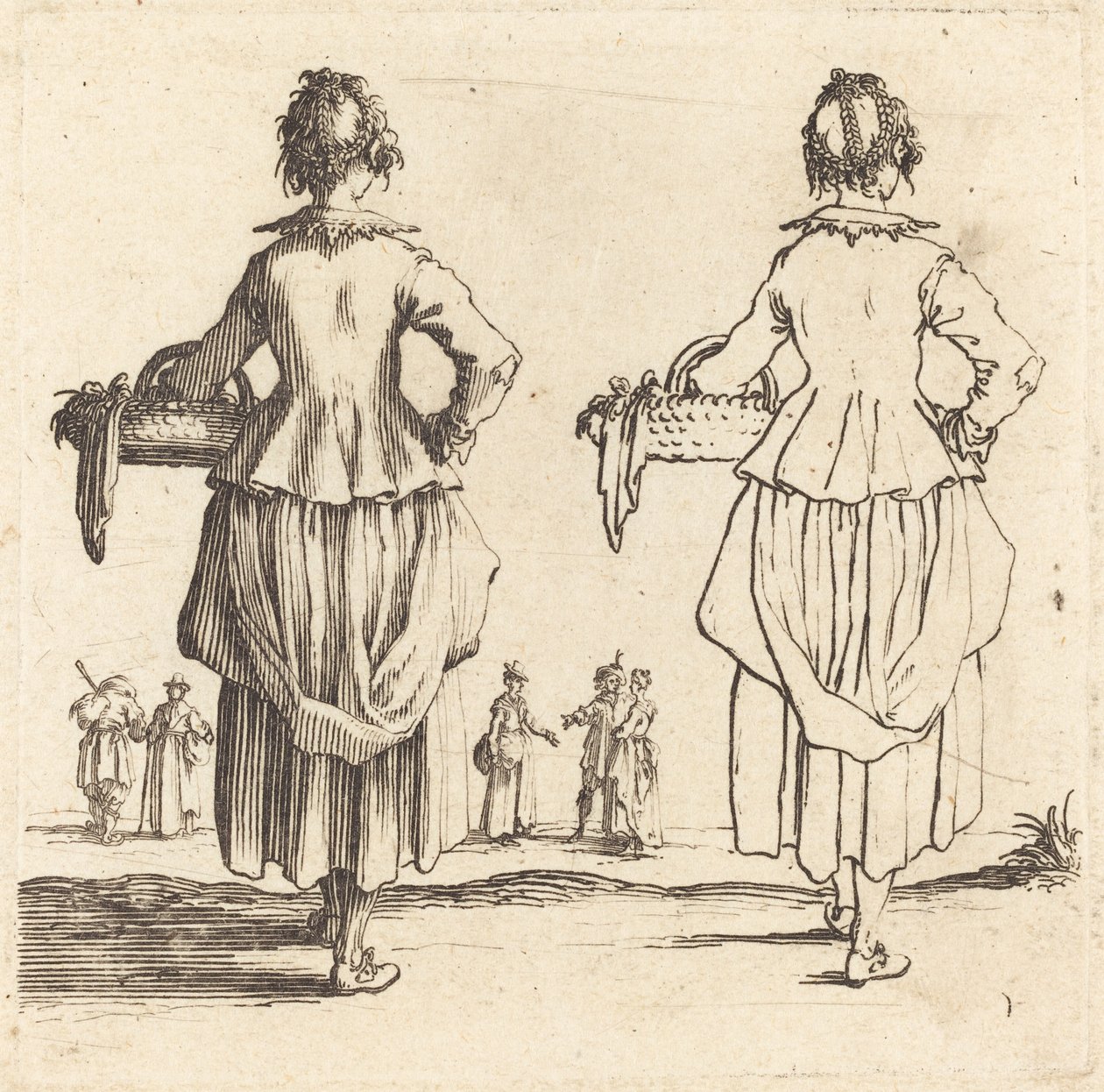 Mulher camponesa com cesta, vista por trás de Jacques Callot