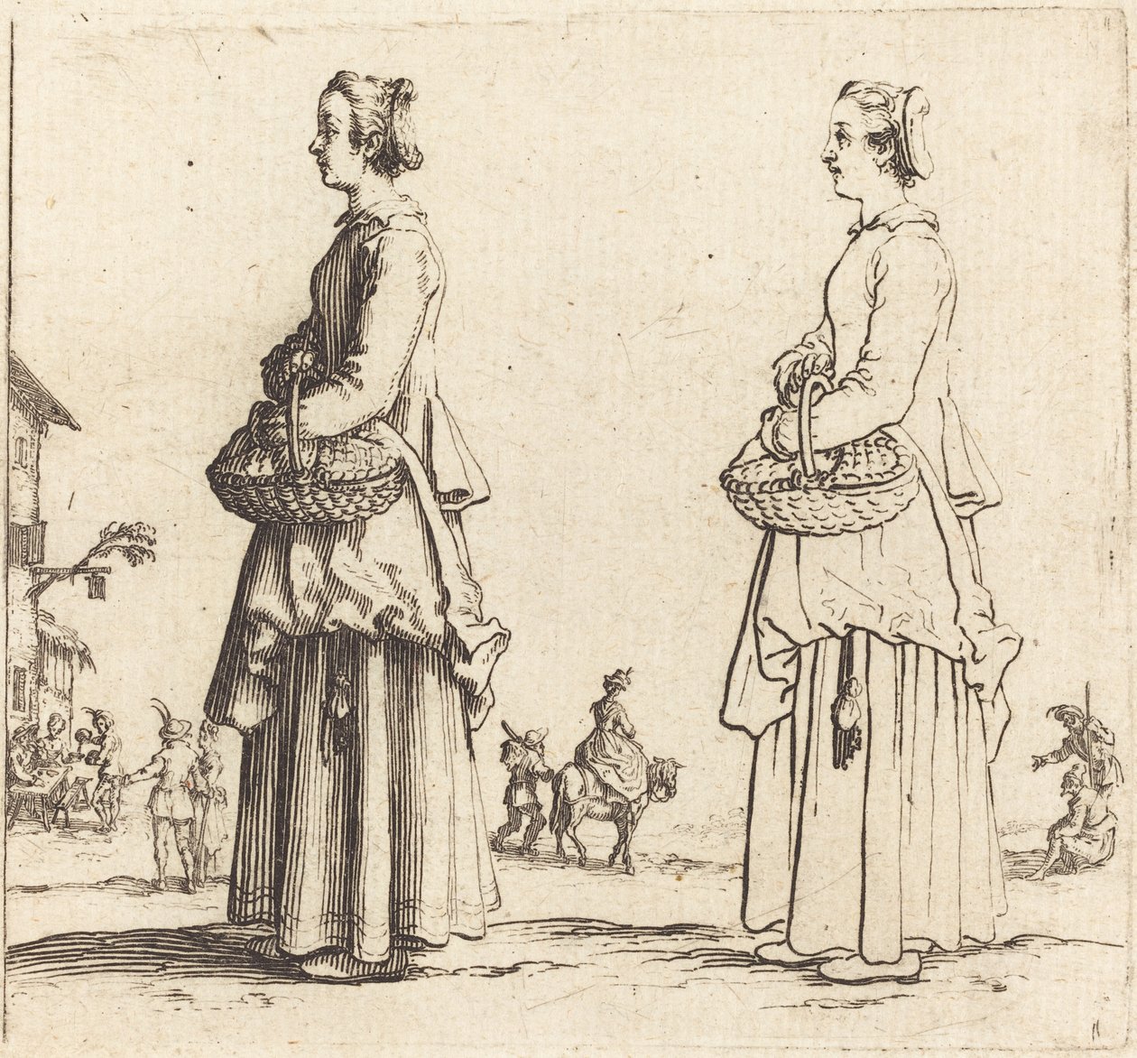 Camponesa com cesto, de perfil, virado para a esquerda de Jacques Callot