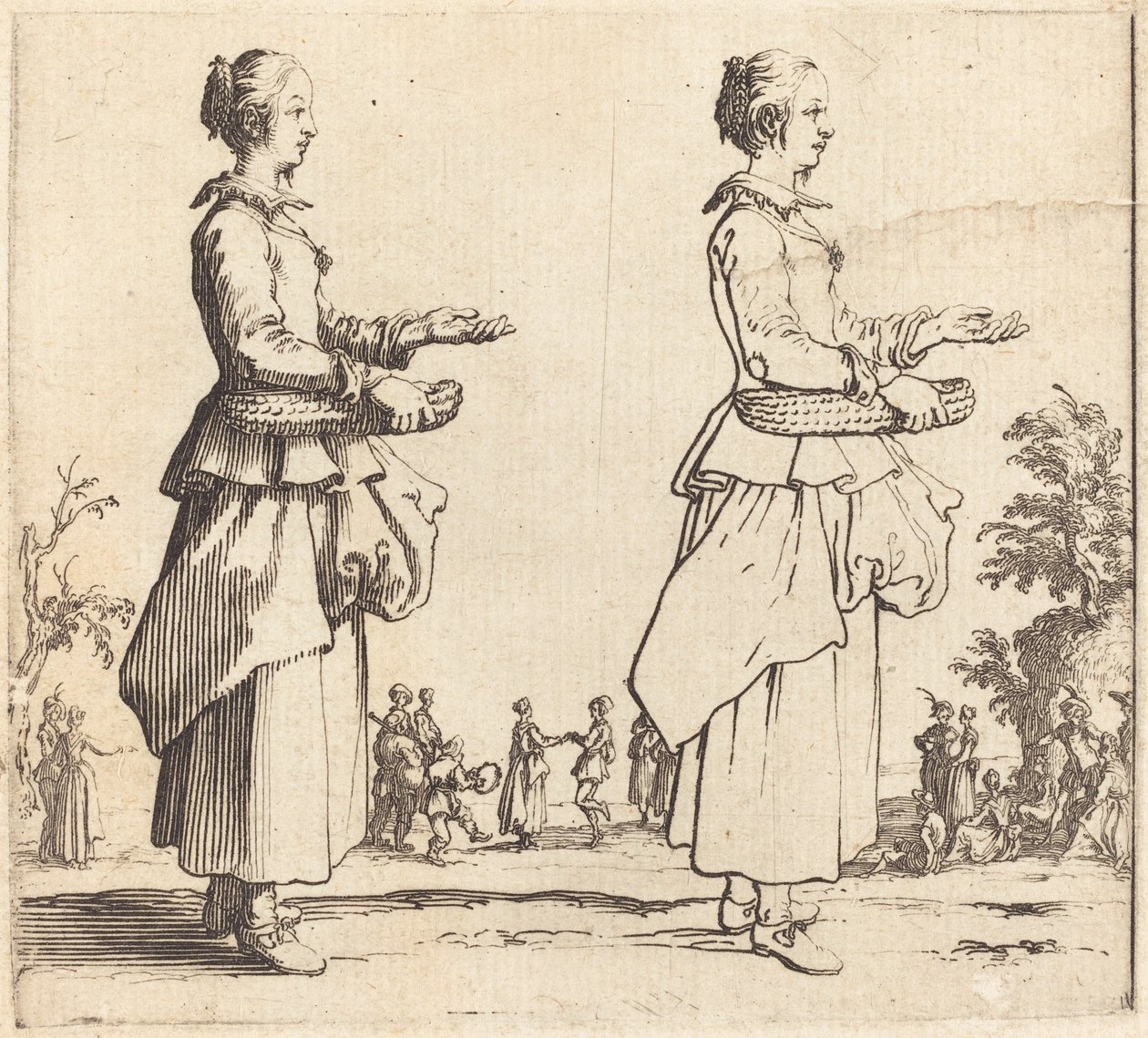Camponesa com cesto, de perfil, virado para a direita de Jacques Callot
