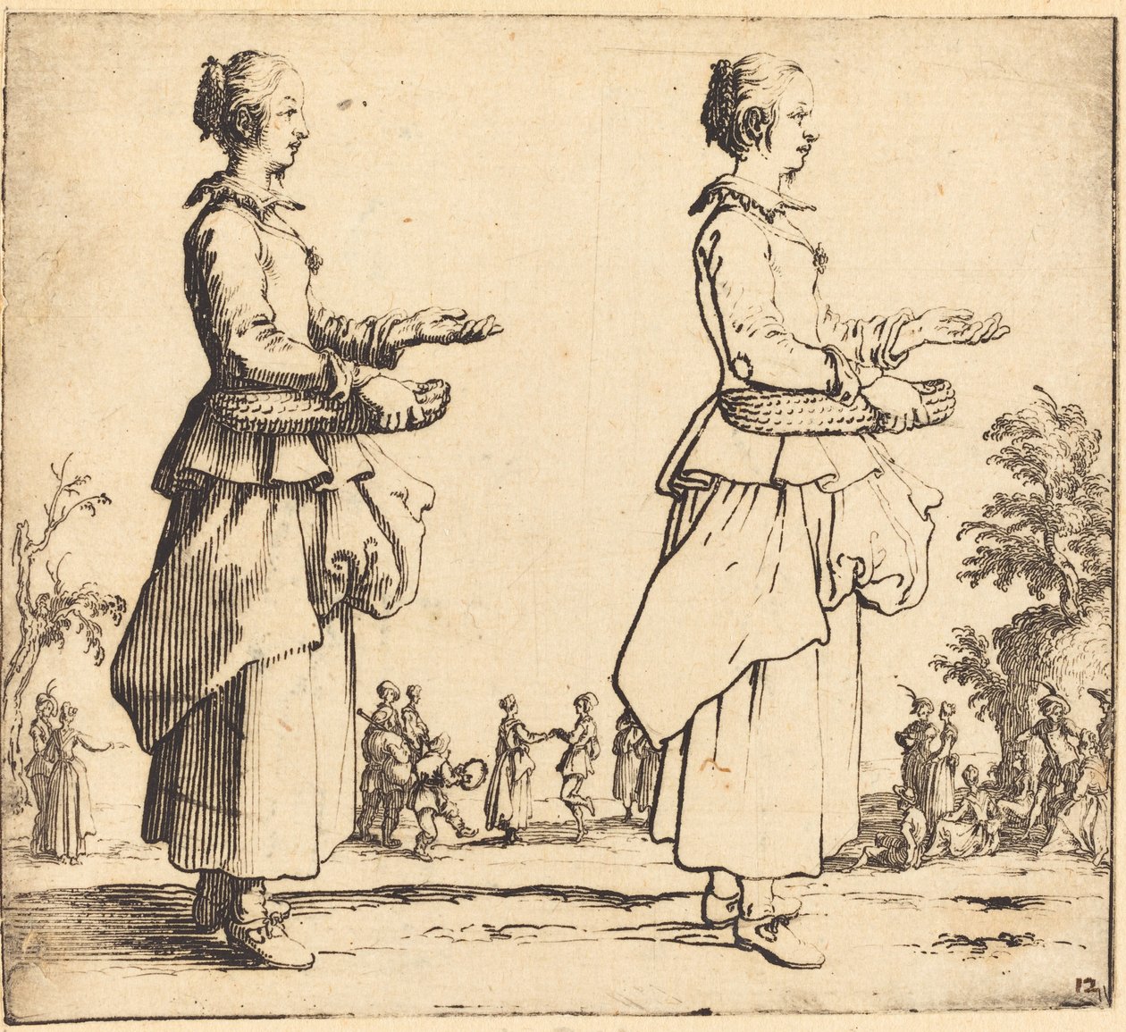 Camponesa com cesto, de perfil, virado para a direita de Jacques Callot
