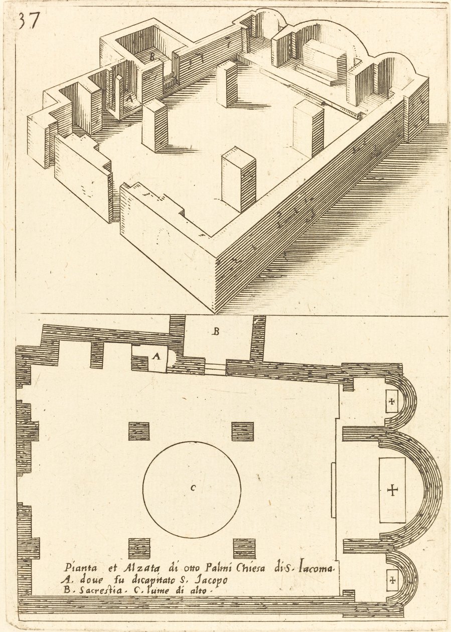 Planta e Elevação da Igreja de S. Iacoma de Jacques Callot