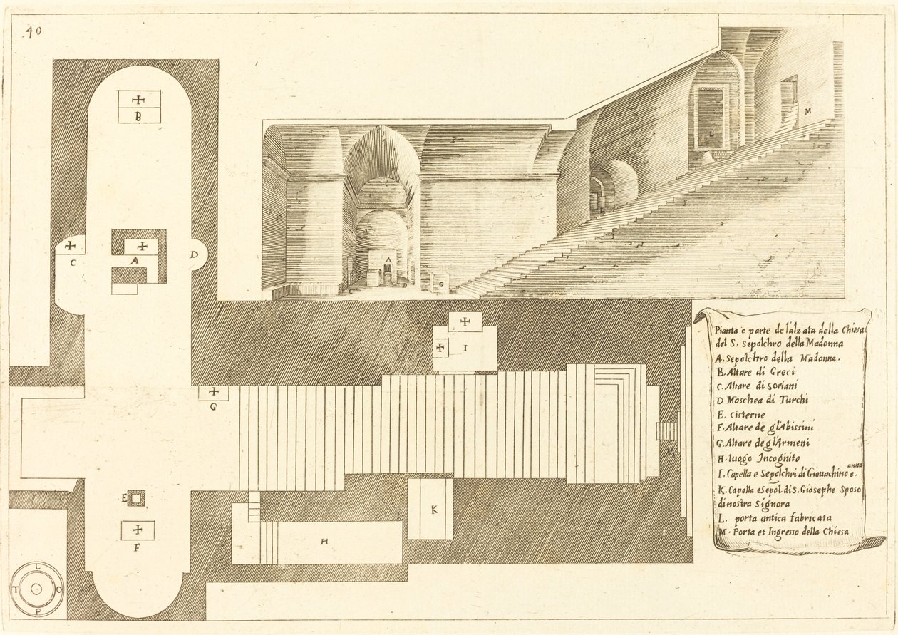 Plano e parte da elevação da Igreja do Santo Sepulcro de Nossa Senhora de Jacques Callot