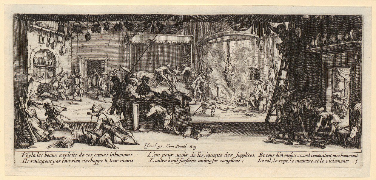 Saque a uma quinta, página 5 do episódio «Os horrores da guerra» de Jacques Callot