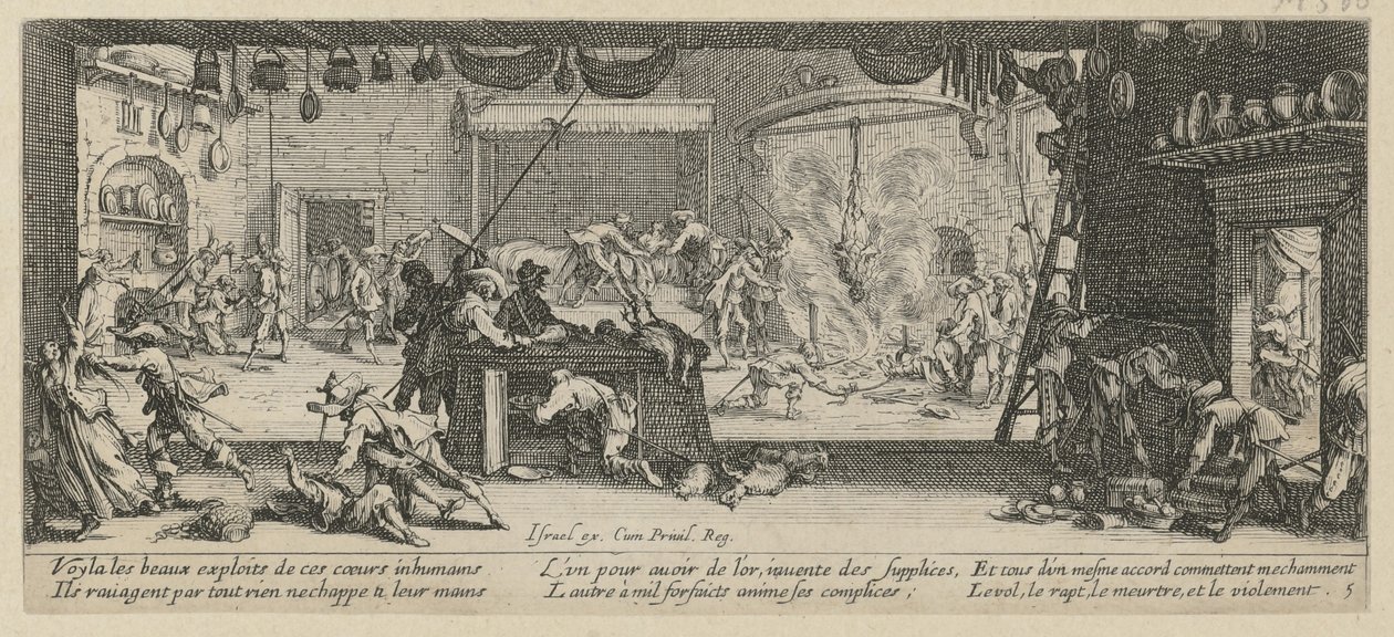 Saque a uma quinta, folha 5 da série «Os horrores da guerra» de Jacques Callot